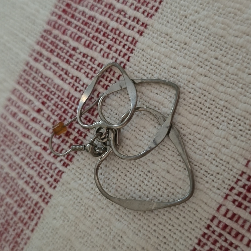 Heart Dangle Earrings - Silver-Colored - Euc - image 3